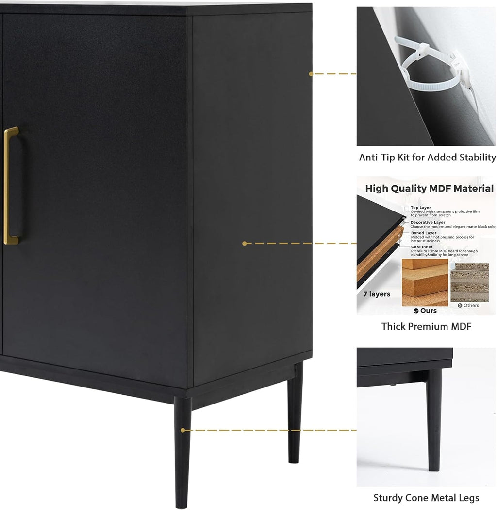 Free Standing Cabinet Black Wood for Living Room, Bedroom, Dining Room, Hallway, Entryway wourant