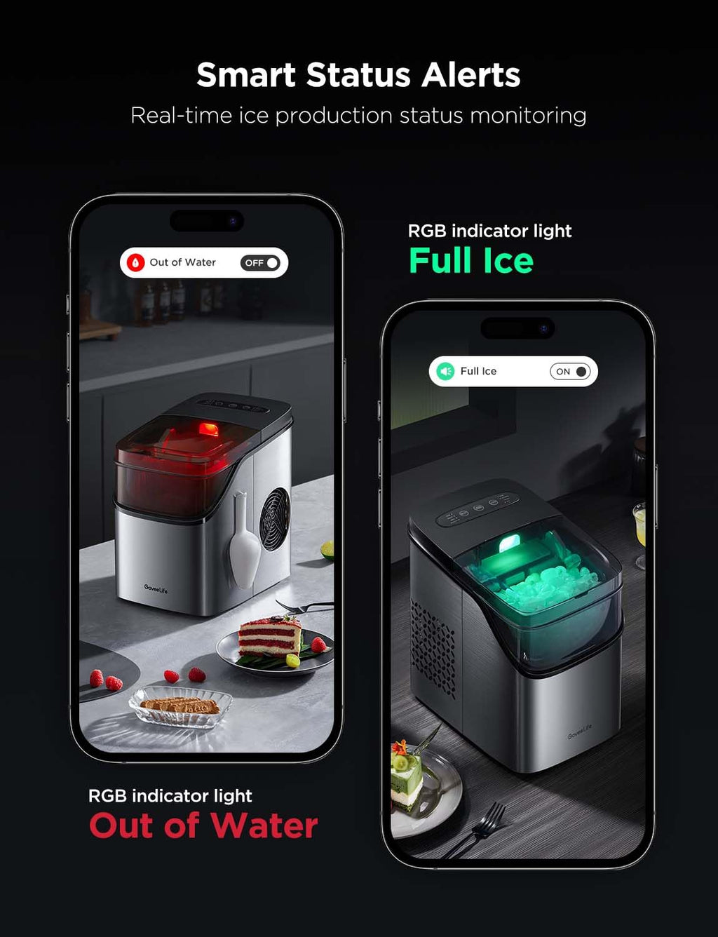 GoveeLife Smart Ice Maker Countertop, Portable Ice Machine with Voice Control, 9 Ice Cubes in 6 Minutes 3 Sizes, 26lbs/24Hrs, Self Cleaning RGB Lights, Quiet Ice Maker with Scoop for Kitchen Silver wourant