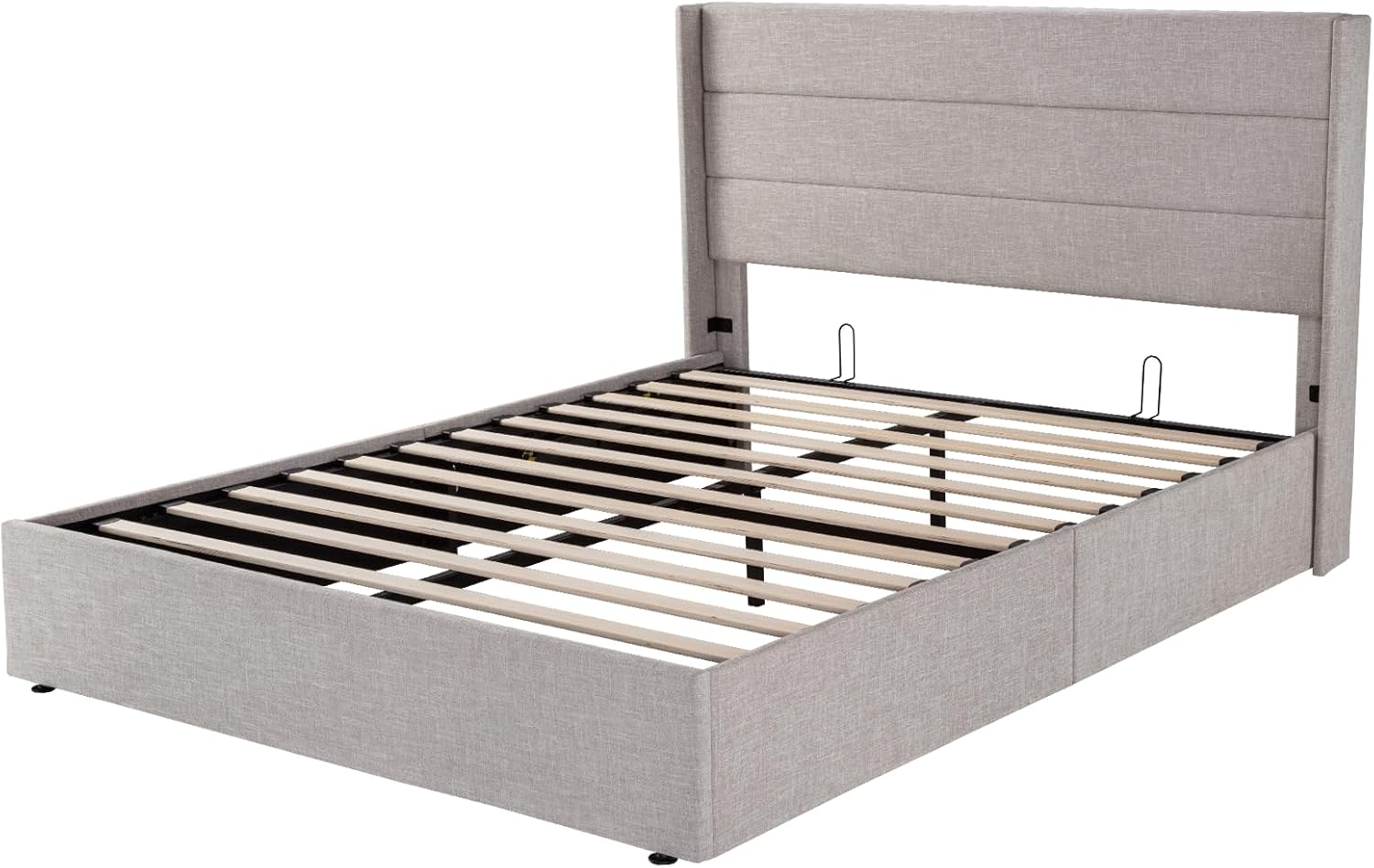 Allewie Queen Size Lift Up Storage Bed Modern Wingback Headboard Hydraulic Support wourant