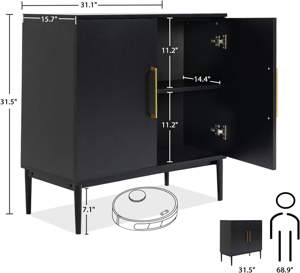 Free Standing Cabinet Black Wood for Living Room, Bedroom, Dining Room, Hallway, Entryway wourant