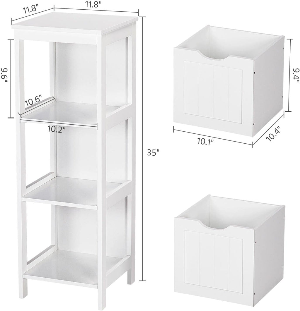 Yaheetech Bathroom Floor Cabinet, Wooden Storage Cabinet with 2 Drawers, Multifunctional Side Organizer Rack Stand Table, White wourant