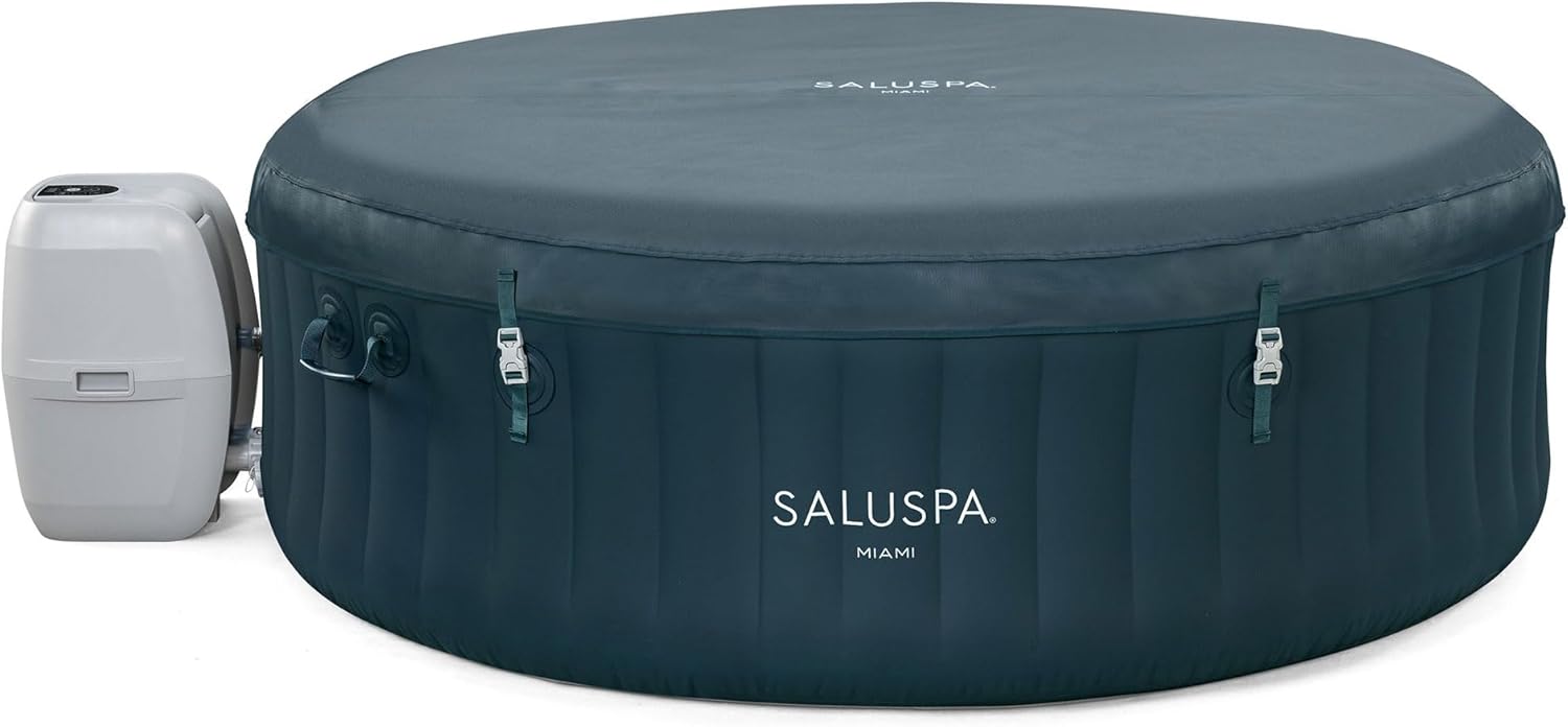 SaluSpa Aruba AirJet Large Round 2 to 3 Person Inflatable Hot Tub Portable Outdoor Spa with 110 AirJets and EnergySense Cover, Grey wourant