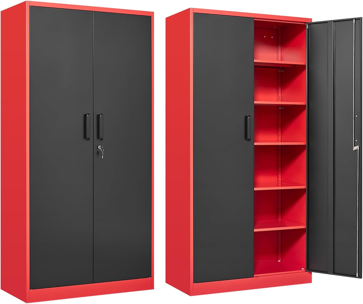 Metal Storage Cabinet with 2 Doors and 6 Shelves,Black Metal Cabinet with Lock,71" Lockable Garage Storage Cabinets,Locking File Cabinet,Steel Tool Cabinets for Home,Office,Garage,Shop,School wourant