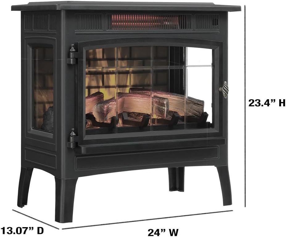 Freestanding Electric Fireplace Stove Heater with 3D Flame Effect for 1,000 Sq. Ft wourant