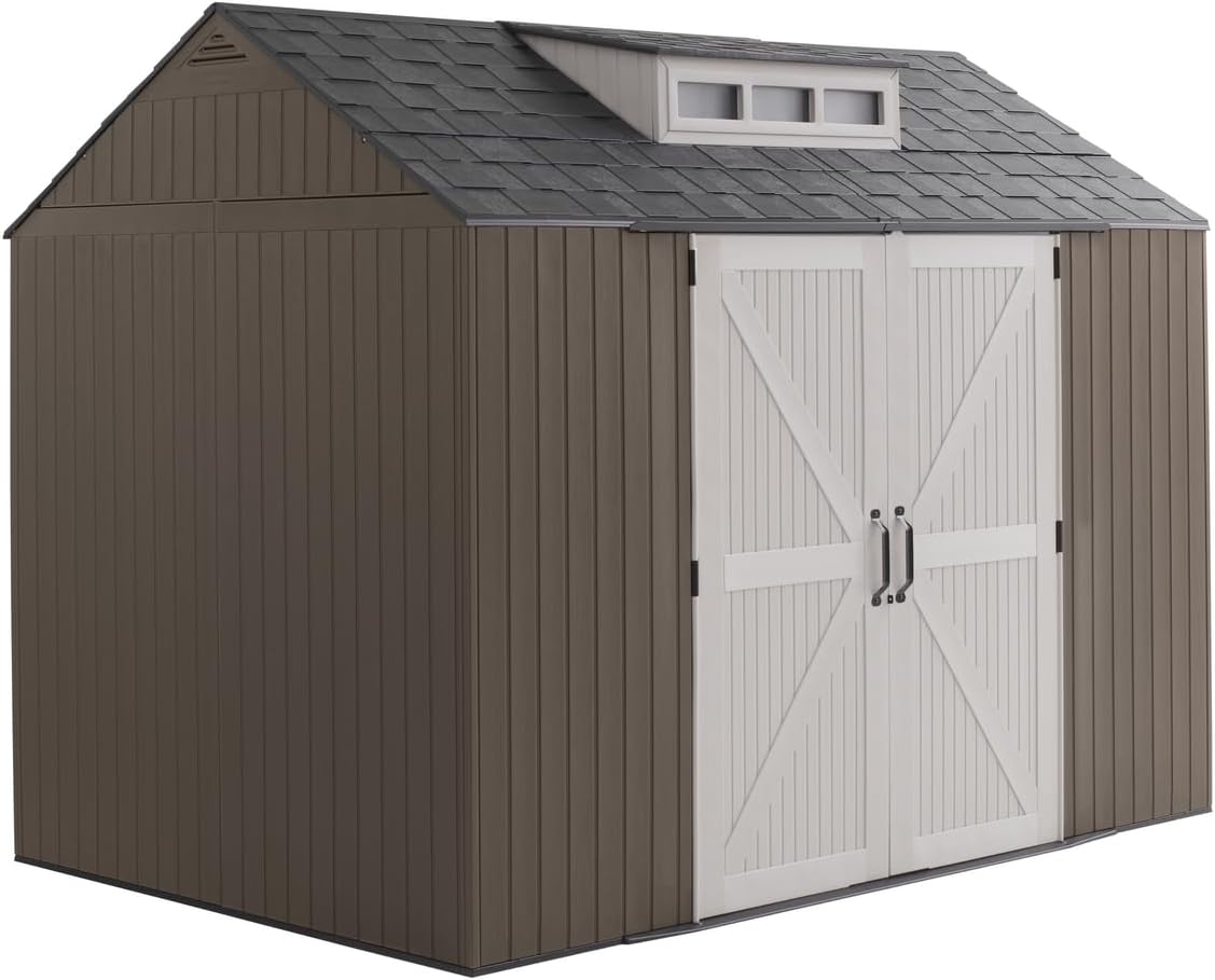 Rubbermaid Resin Outdoor Storage Shed With Floor (7 x 7 Ft) Weather Resistant Gray Organization for Home/Backyard/Garden Tools/Lawn Mower/Bike Storage/Pool Supplies wourant