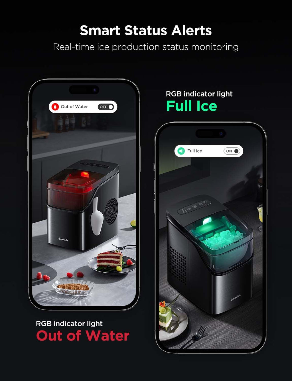 GoveeLife Smart Ice Maker Countertop, Portable Ice Machine with Voice Control, 9 Ice Cubes in 6 Minutes 3 Sizes, 26lbs/24Hrs, Self Cleaning RGB Lights, Quiet Ice Maker with Scoop for Kitchen Silver wourant