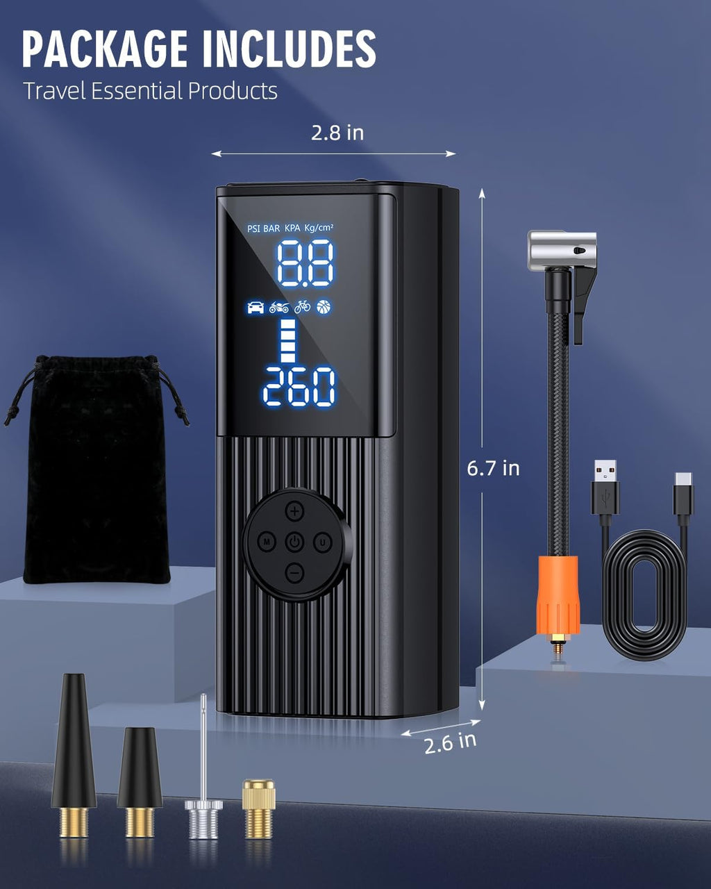 Tire Inflator Portable Air Compressor, 180PSI Portable Air Compressor with with LED Light, 25000mAh & 3X Faster Inflation Air Pump for Car, Bike, Motorcycle, Ball and more wourant