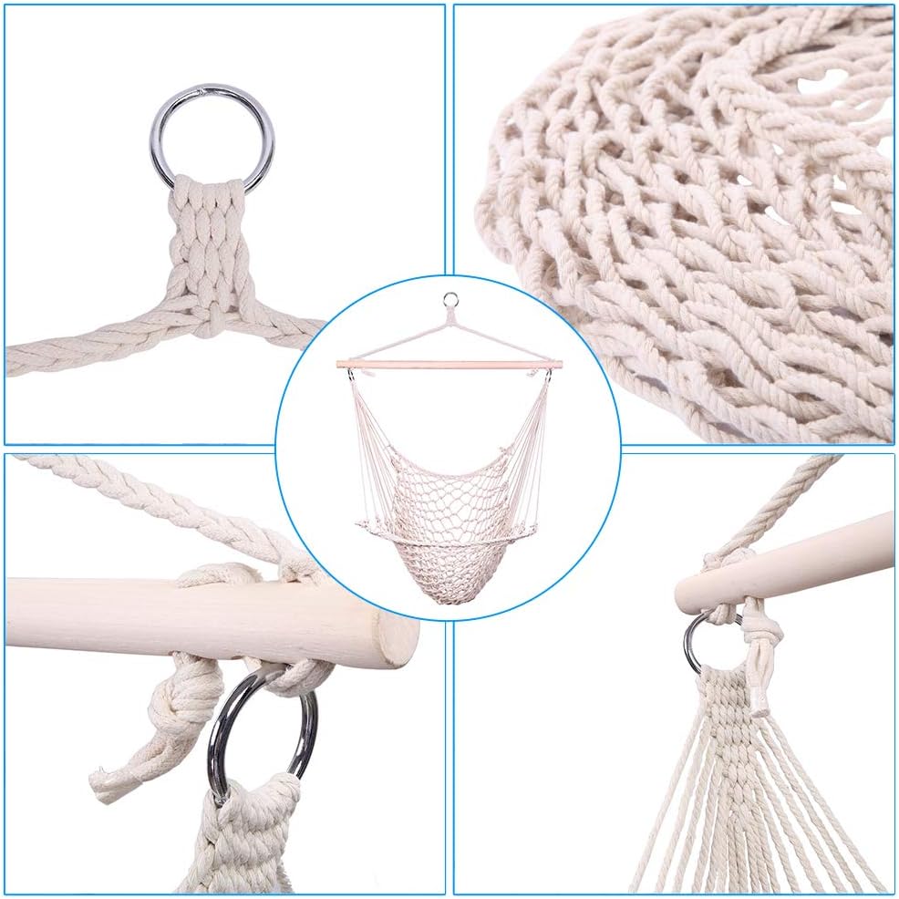 ONCLOUD Hammock Chair Hanging Rope Swing, Load Capacity Up to 550 LBS Macrame Hammock Swing Seat with Two Cushions, Hammock Seats with Portable Steel Spreader Bar for Indoor/Outdoor, Black wourant