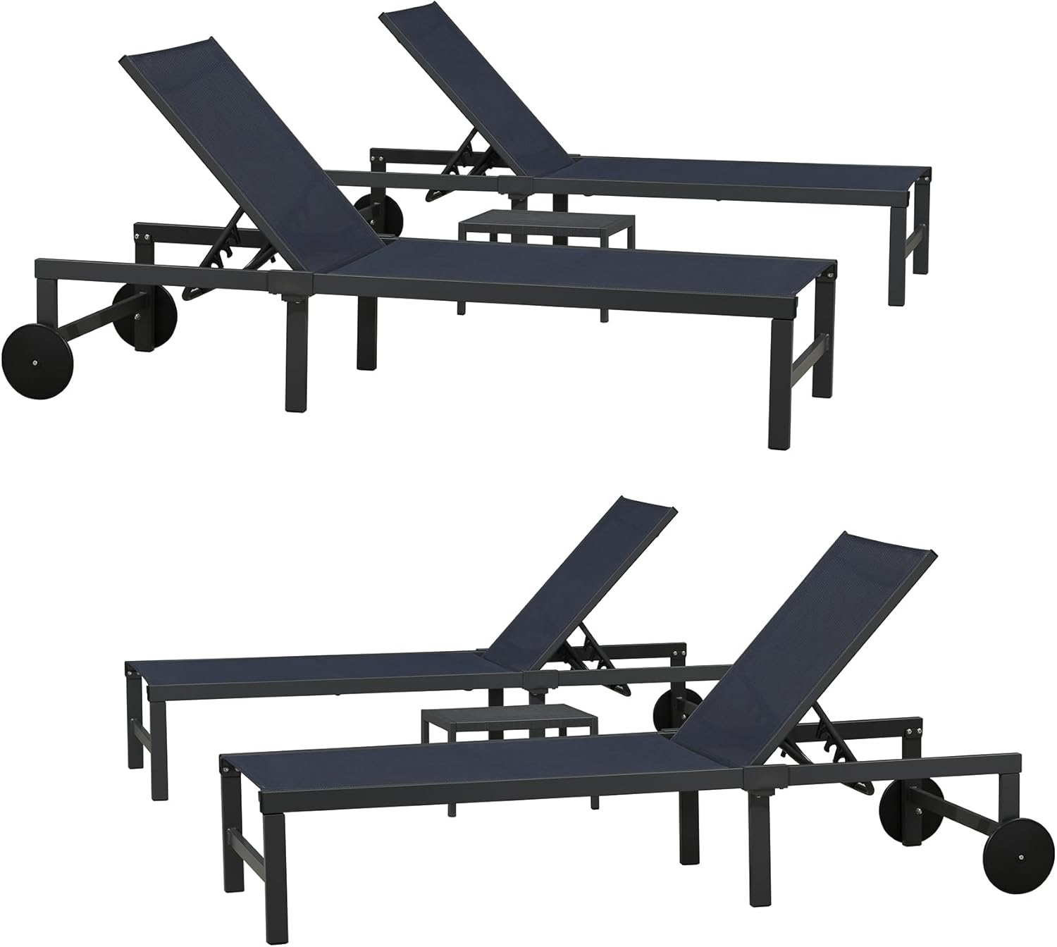 PURPLE LEAF Patio Tanning Lounge Chair Set with Face Down Hole Outdoor Aluminum Adjustable Reclining Chairs Wheels Pillows and Table for Poolside Beach Sunbathing Lounger, Beige wourant