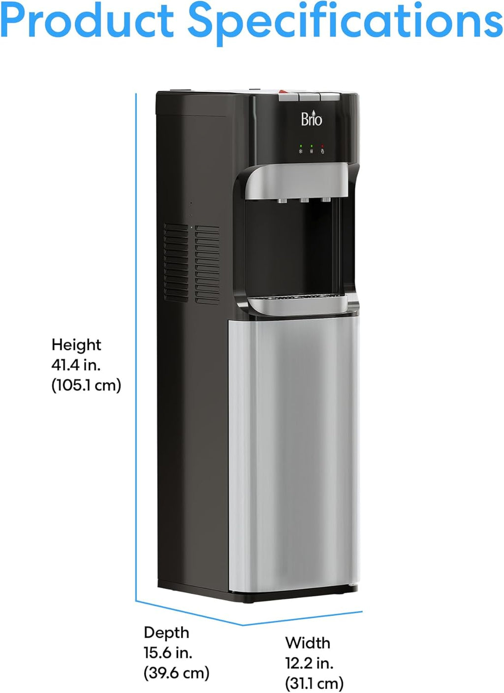 Bottom Loading Water Cooler Dispenser for 5 Gallon Bottles - 3 Temperatures with Hot, Room & Cold Spouts, Child Safety Lock, LED Display with Empty Bottle Alert, Stainless Steel wourant