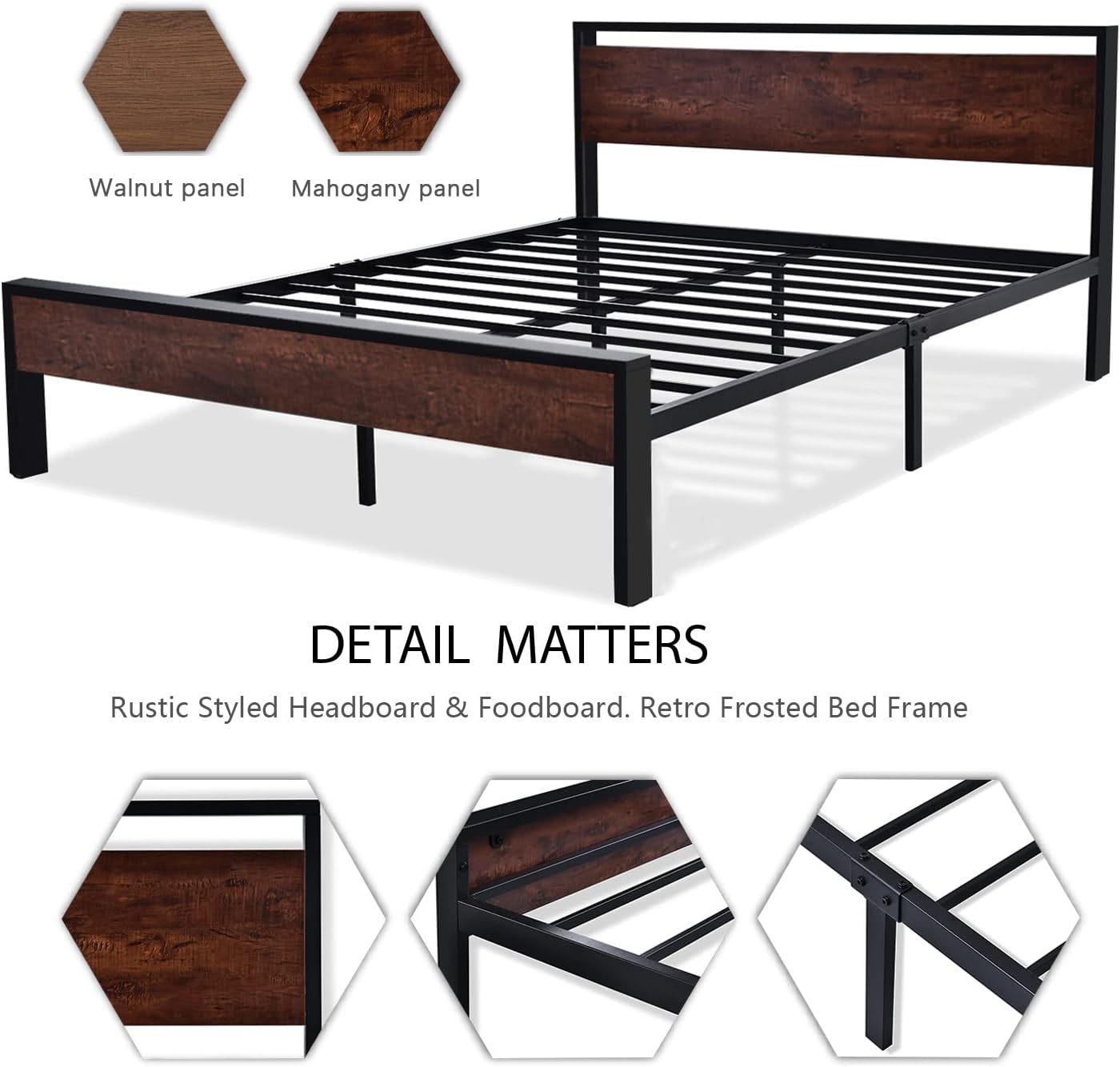SHA CERLIN 14 Inch Queen Size Metal Platform Bed Frame with Wooden Headboard and Footboard wourant