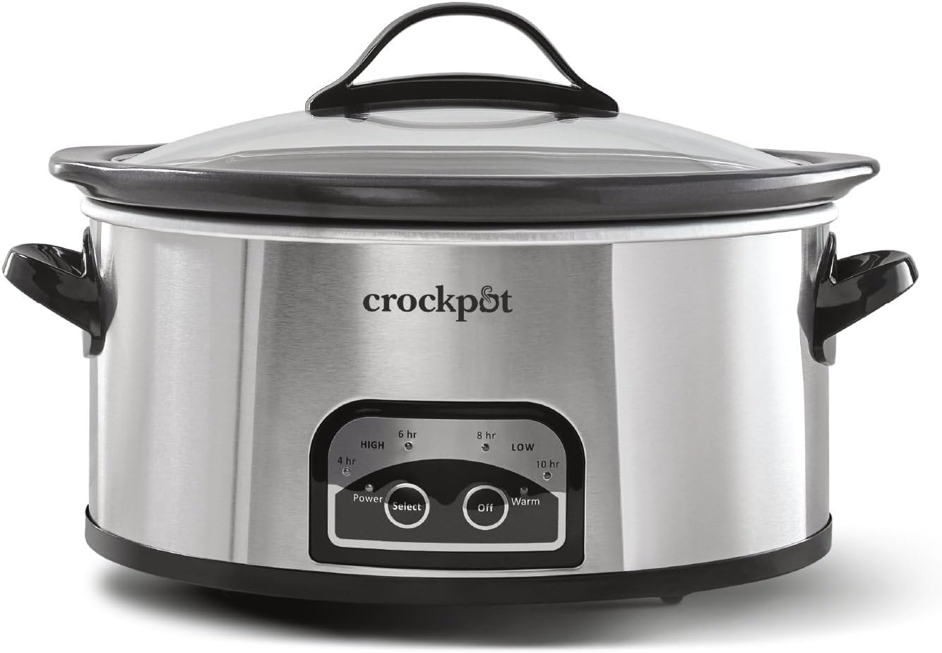 Large 8-Quart Programmable Slow Cooker with Auto Warm Setting Black Stainless Steel wourant