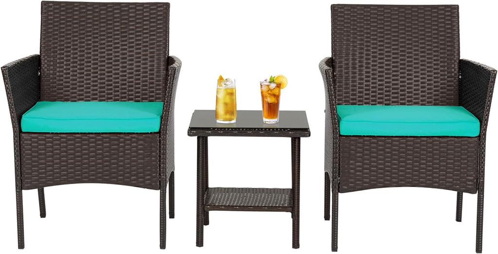 FDW | 4-Piece Patio Furniture Set | Black | Outdoor Wicker Furniture with Coffee Table | Modern Rattan Chairs Conversation Set | Outdoor Seating | Weather-Resistant | for Porch, Garden, Lawn woonhhop