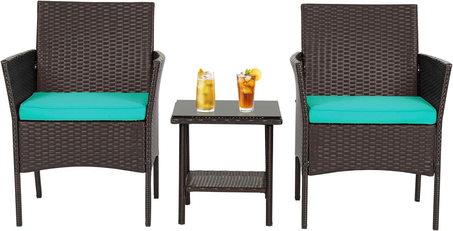 FDW | 4-Piece Patio Furniture Set | Black | Outdoor Wicker Furniture with Coffee Table | Modern Rattan Chairs Conversation Set | Outdoor Seating | Weather-Resistant | for Porch, Garden, Lawn woonhhop
