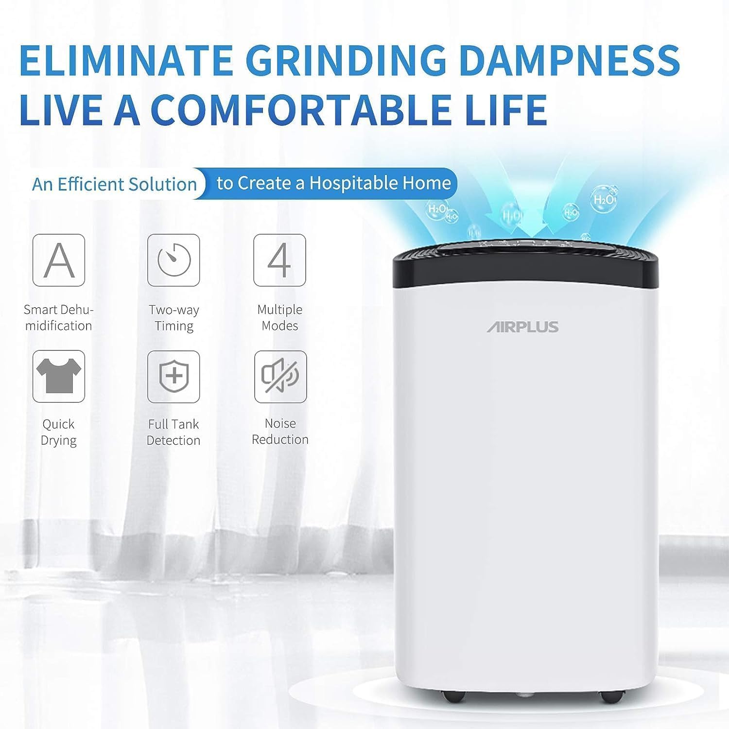 AIRPLUS 1,500 Sq. Ft Dehumidifier for Basement, 30 Pints Powerful Dehumidifier for Home, Large Rooms, Bedrooms, Sufficient Capacity Water Tank with Drain Hose (AP1907) wourant