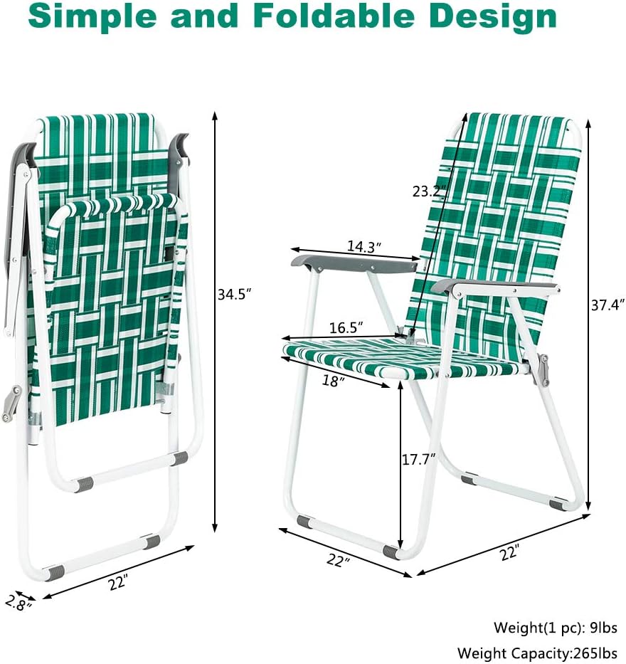 VINGLI Patio Lawn Webbed Folding Chairs Set of 2, Outdoor Beach Portable Lawn Chair Camping Chair Beach Chair wourant