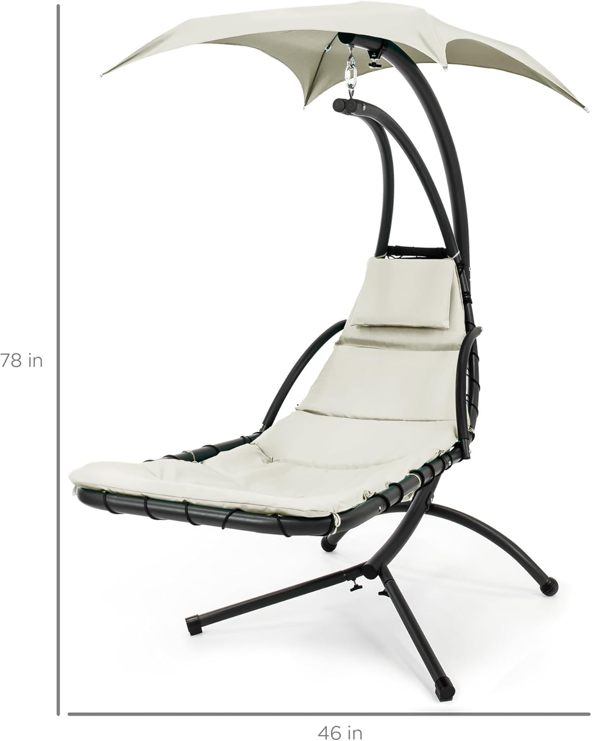 Best Choice Products Outdoor Hanging Curved Steel Chaise Lounge Chair Swing w/Built-in Pillow and Removable Canopy - Charcoal Gray wourant