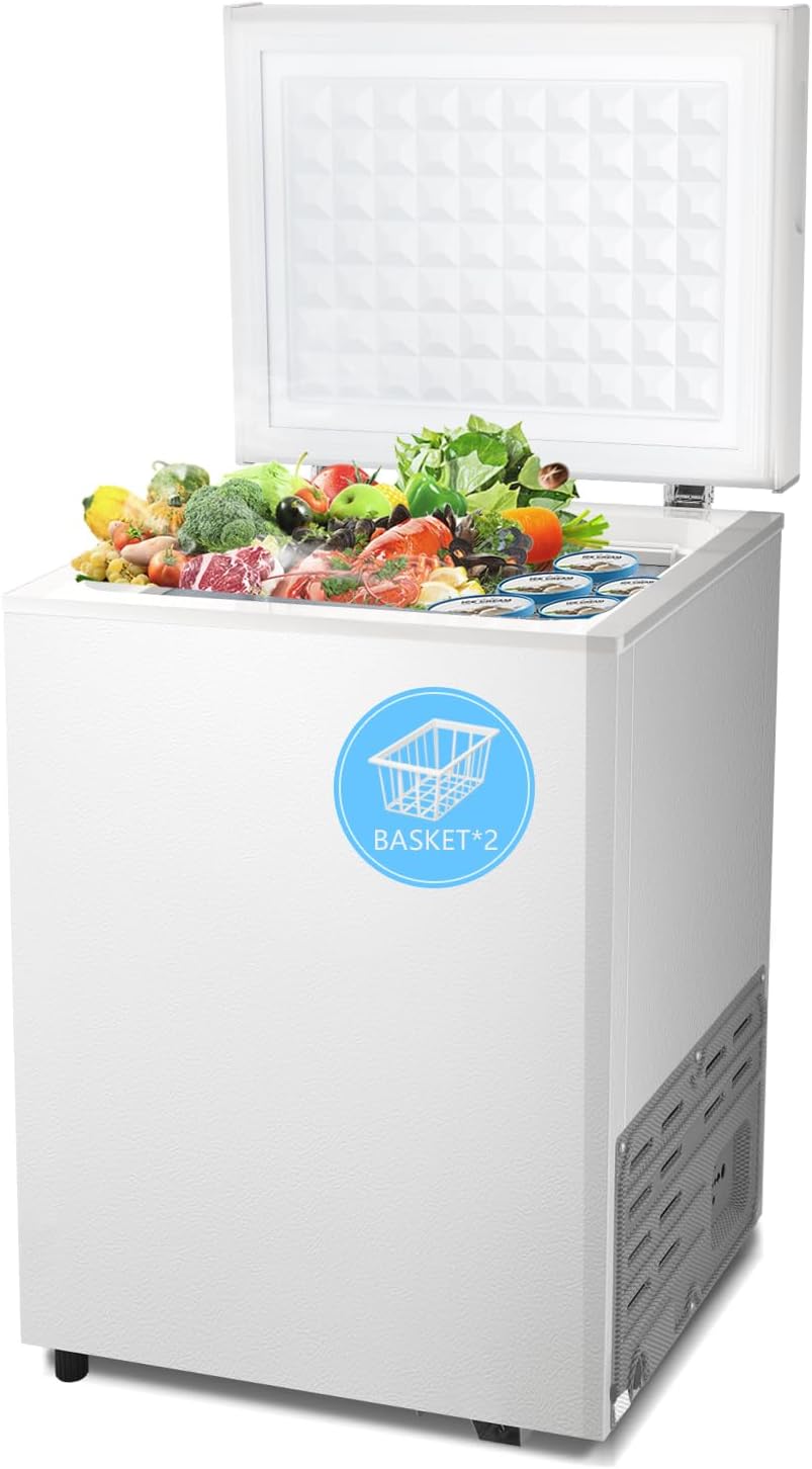 Chest Freezer 3.5 Cubic Feet Compact Freezer Free Standing Top open Door Deep Freezer wourant