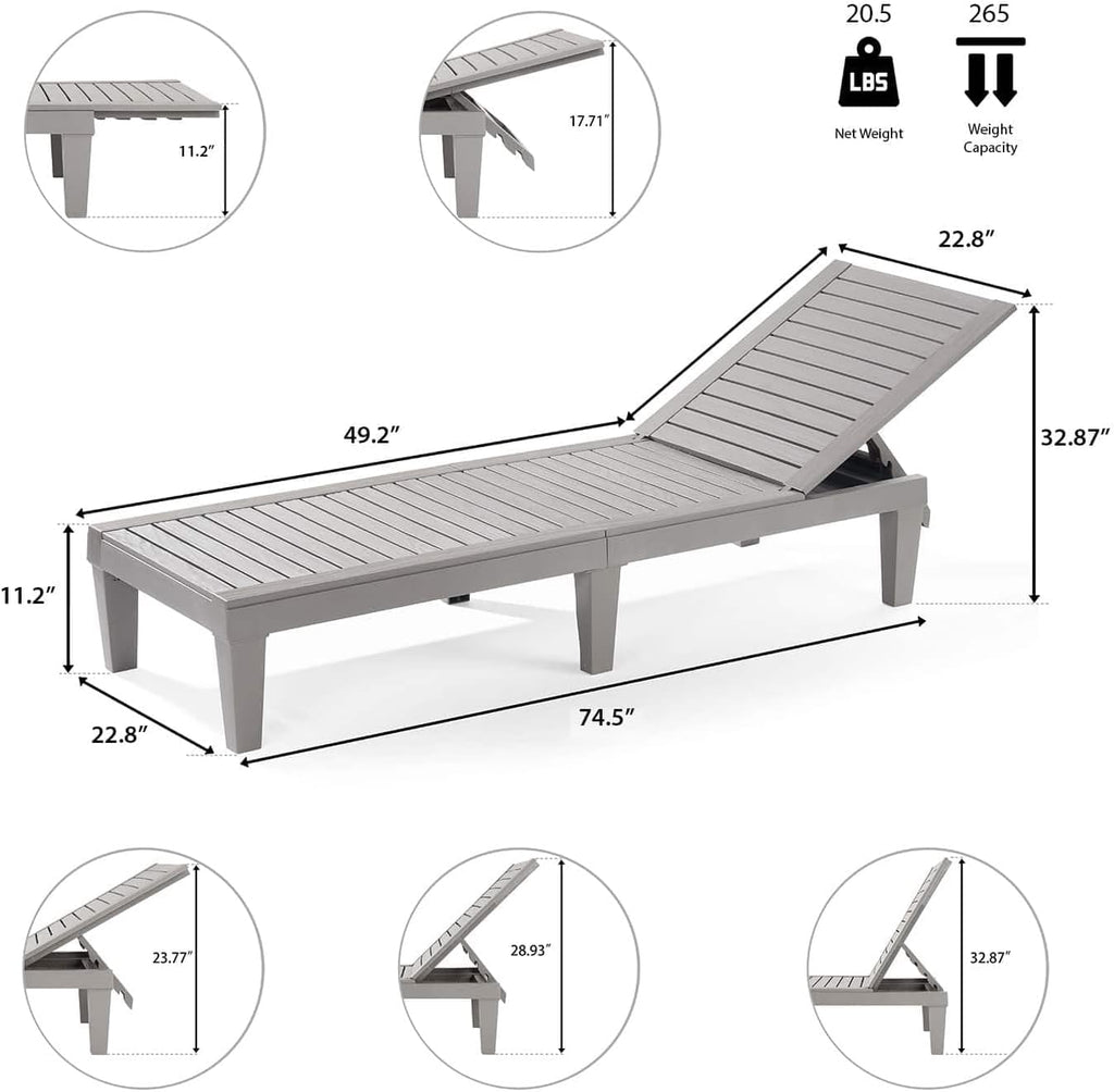 Patio Chairs - Black Chaise Lounge Chair Outdoor 5-Position Adjustable Sun Tanning Chair Waterproof Pool Lounge Chairs Set of 2 Reclining Lawn Chair, Lightweight Outdoor Lounge Chairs wourant
