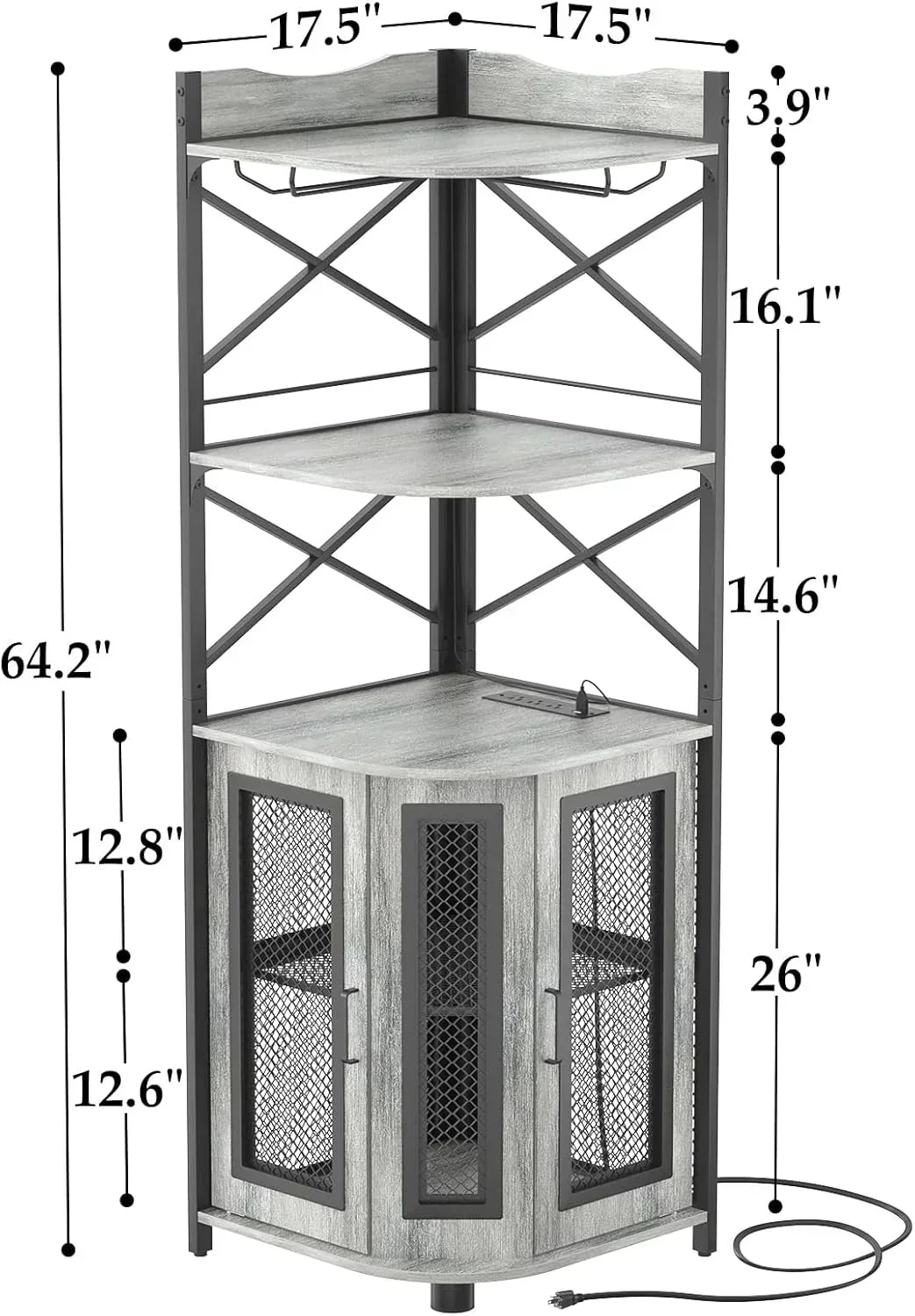 Corner bar cabinet with power socket industrial style wine cabinet light strip and glass rack wourant