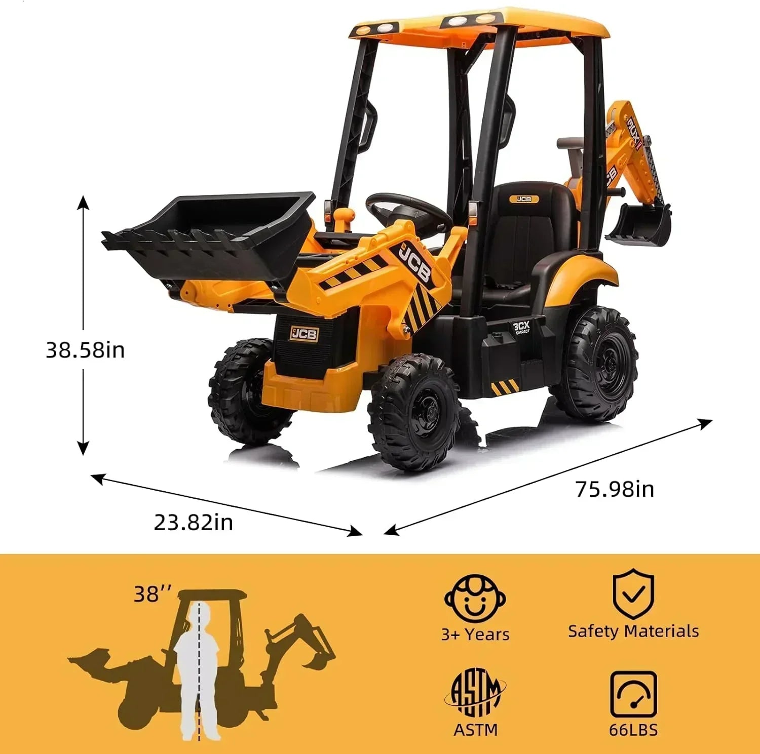 12V JCB Ride On Excavator Ride on Toys for Kids 4-8 Electric Car for Kids with Tractor wourant