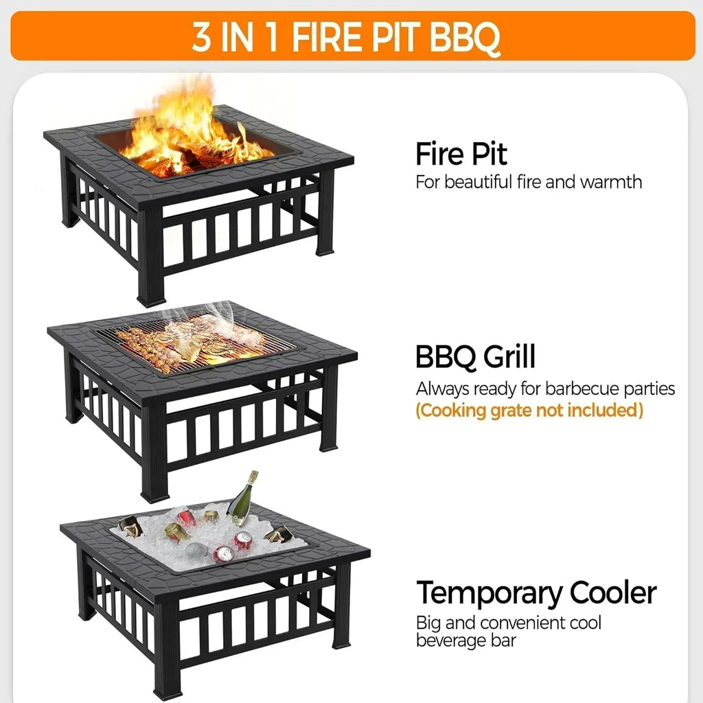 Yaheetech Multifunctional Fire Pit Table Square Metal Firepit Stove Backyard Patio Garden Fireplace wourant