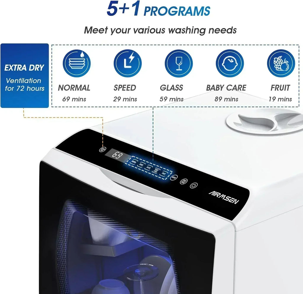 AIRMSEN portable tabletop dishwasher 5 washing programs mini dishwasher wourant