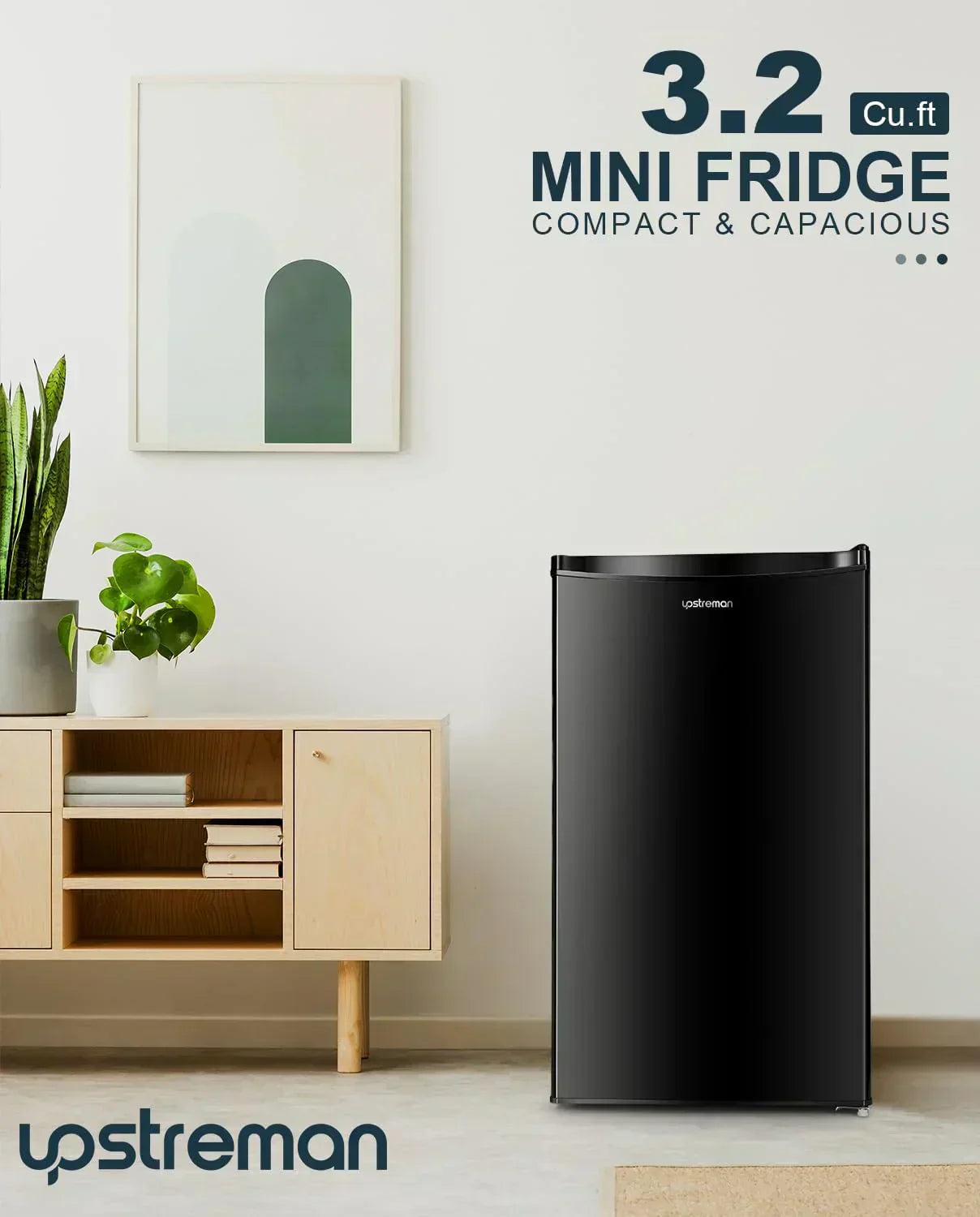 Upstreman 3.2 Cu.Ft Mini Fridge Freezer Single Door Fridge Dorm Fridge Adjustable Thermostat wourant