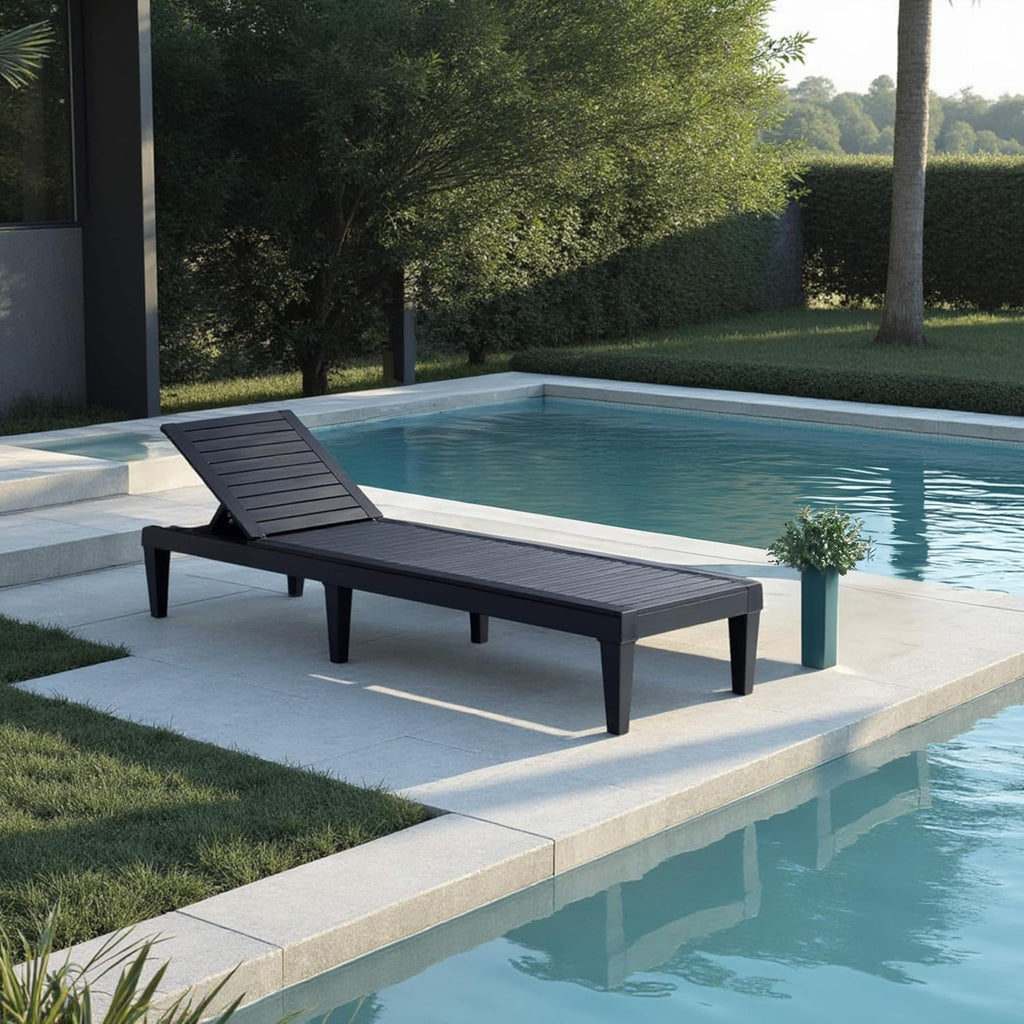 Patio Chairs Black Chaise Lounge Chair Outdoor 5-Position Adjustable Sun Tanning Chair wourant