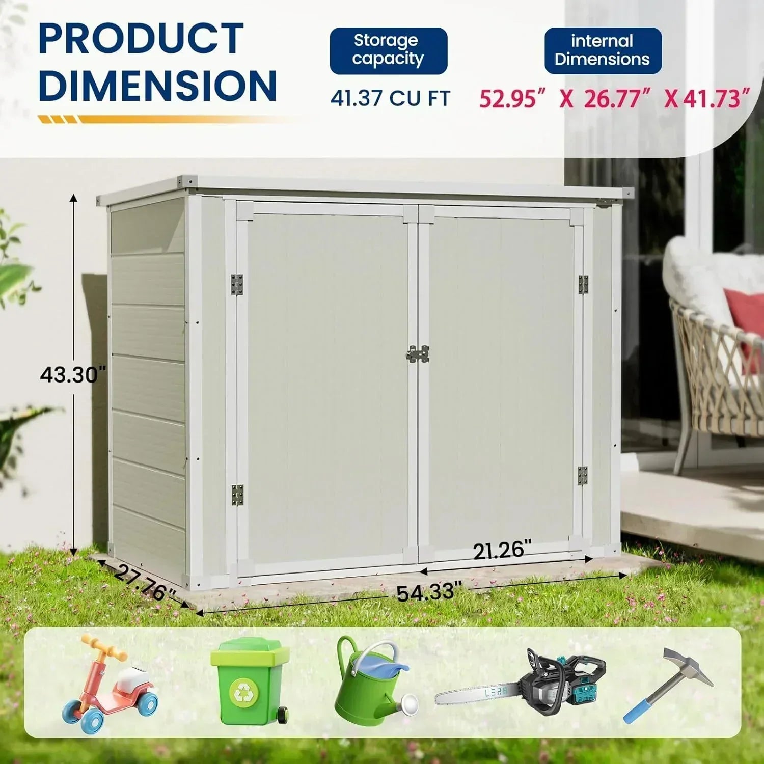 Amopatio 41 Cu Ft Horizontal Outdoor Storage Shed Resin Trash Can Storage Resin Shed Garden Tools wourant