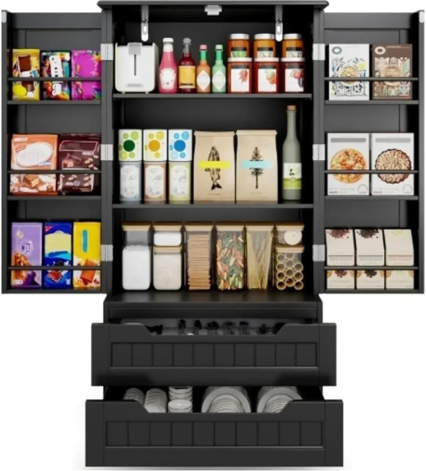 Gizoon Kitchen Pantry Cabinet with Drawers Freestanding Bathroom Storage Cabinet with Doors wourant