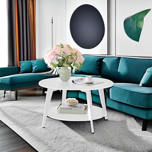 VASAGLE Round Coffee Table 2 Tier Coffee Table with Storage for Living Room 31.5 x 17.7 Inches wourant