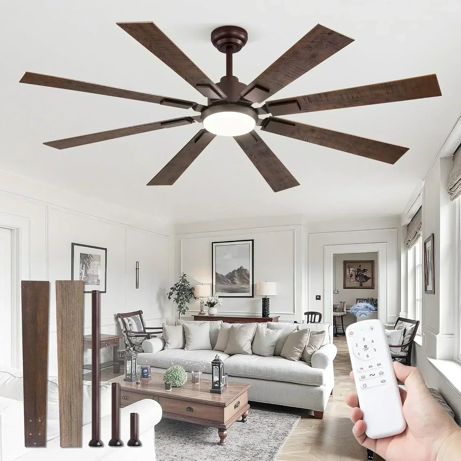 Zmishibo 72-inch large ceiling fan with lighting and remote indoor/outdoor wourant