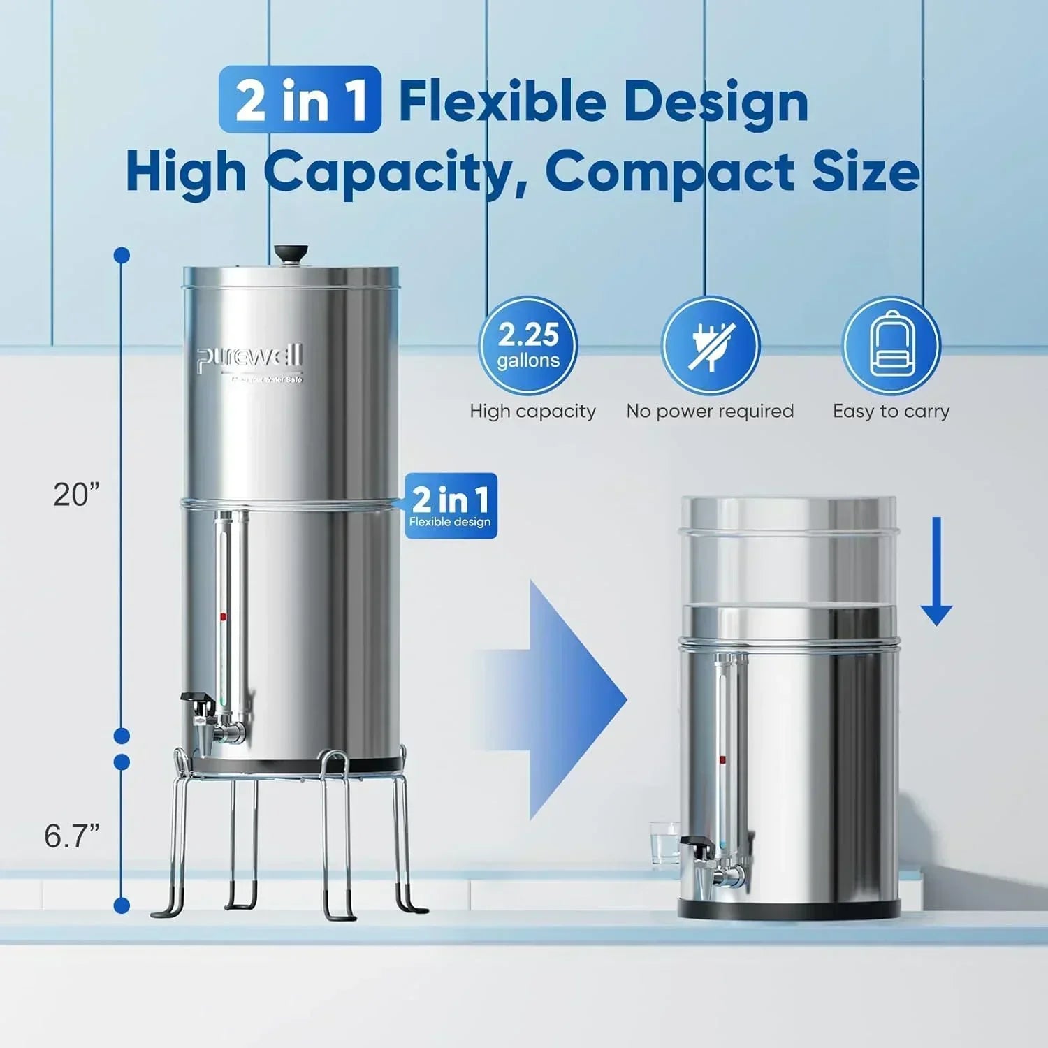Purewell three-stage 0.01μm ultrafiltration gravity water filtration system 304 wourant