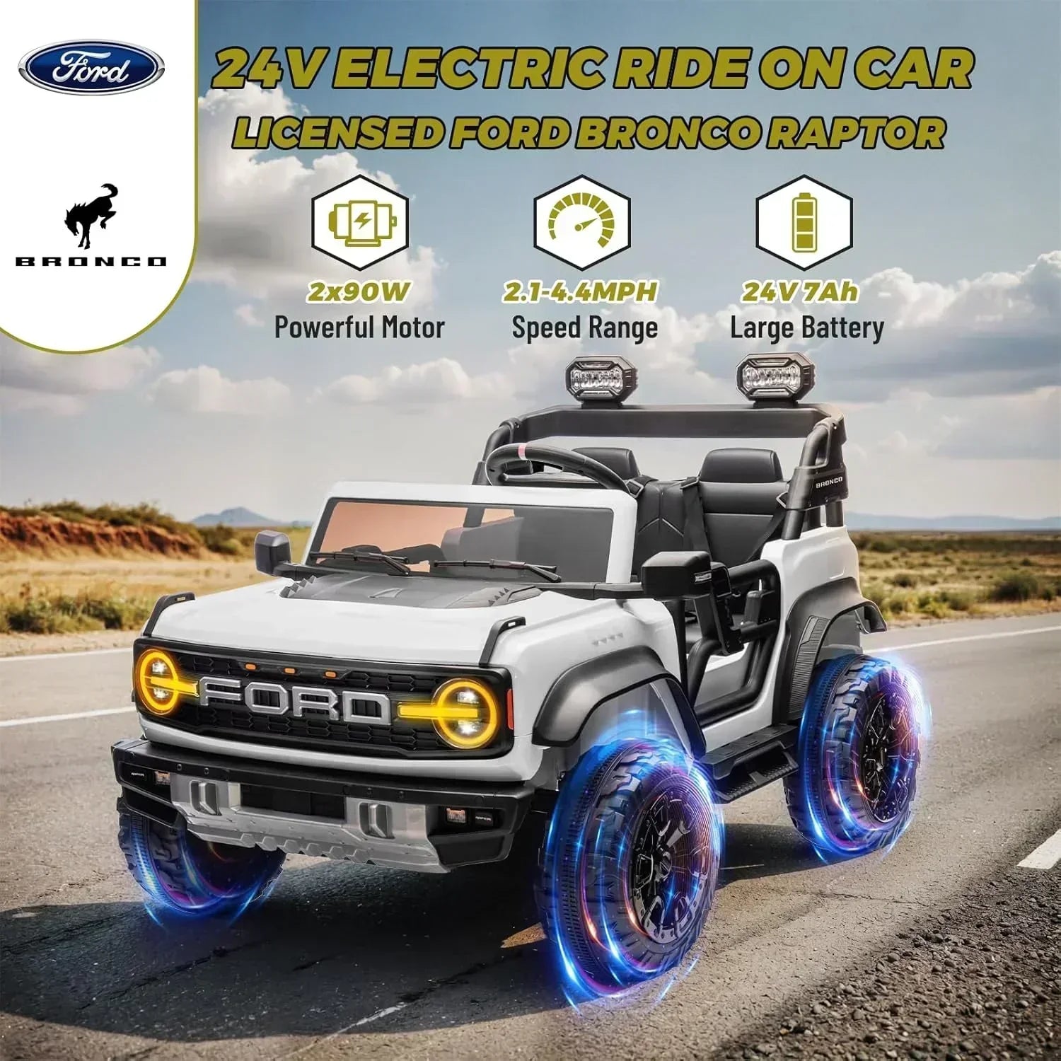 Bronco Raptor Two-Seater Ride-On Car Truck Toy Blue wourant