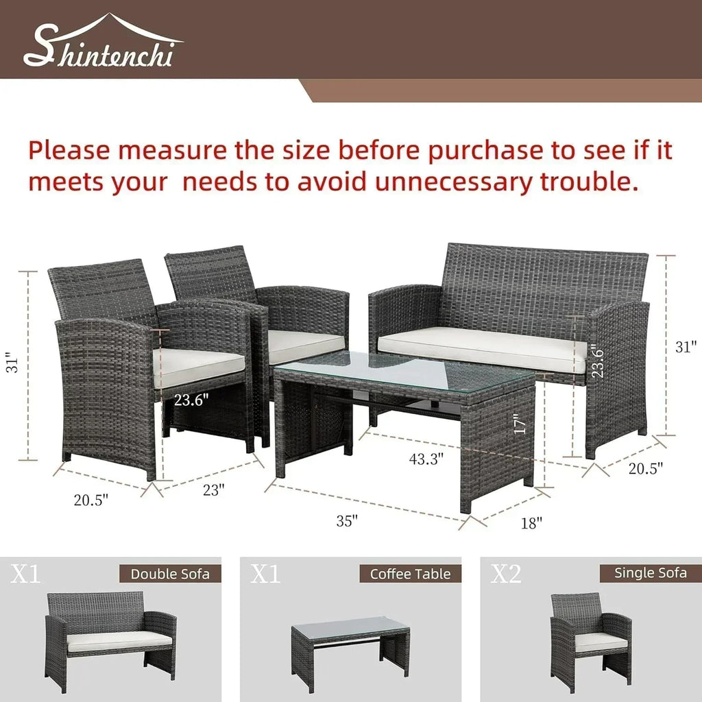 Shintenchi 4 Piece Patio Ratten Set Outdoor Furniture Set Wicker Conversation Set wourant
