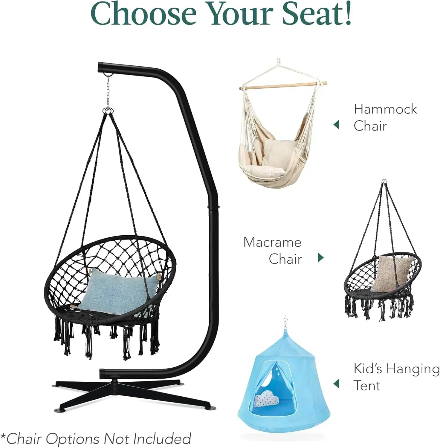 Best Choice Products Metal Hanging Hammock C-Stand for Chair Weather Resistant Finish wourant