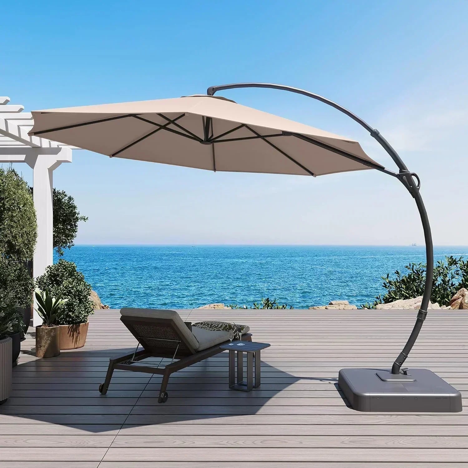 LAUSAINT HOME Outdoor Patio Umbrella with Base included 11 FT Deluxe Curvy Cantilever Umbrella wourant