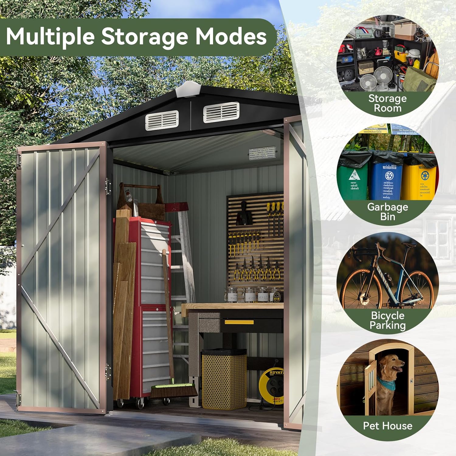Aoxun 6.2x4 FT Shed Outdoor Storage Shed Metal Garden Shed Sloping Roof Tool Shed Bike Shed wourant