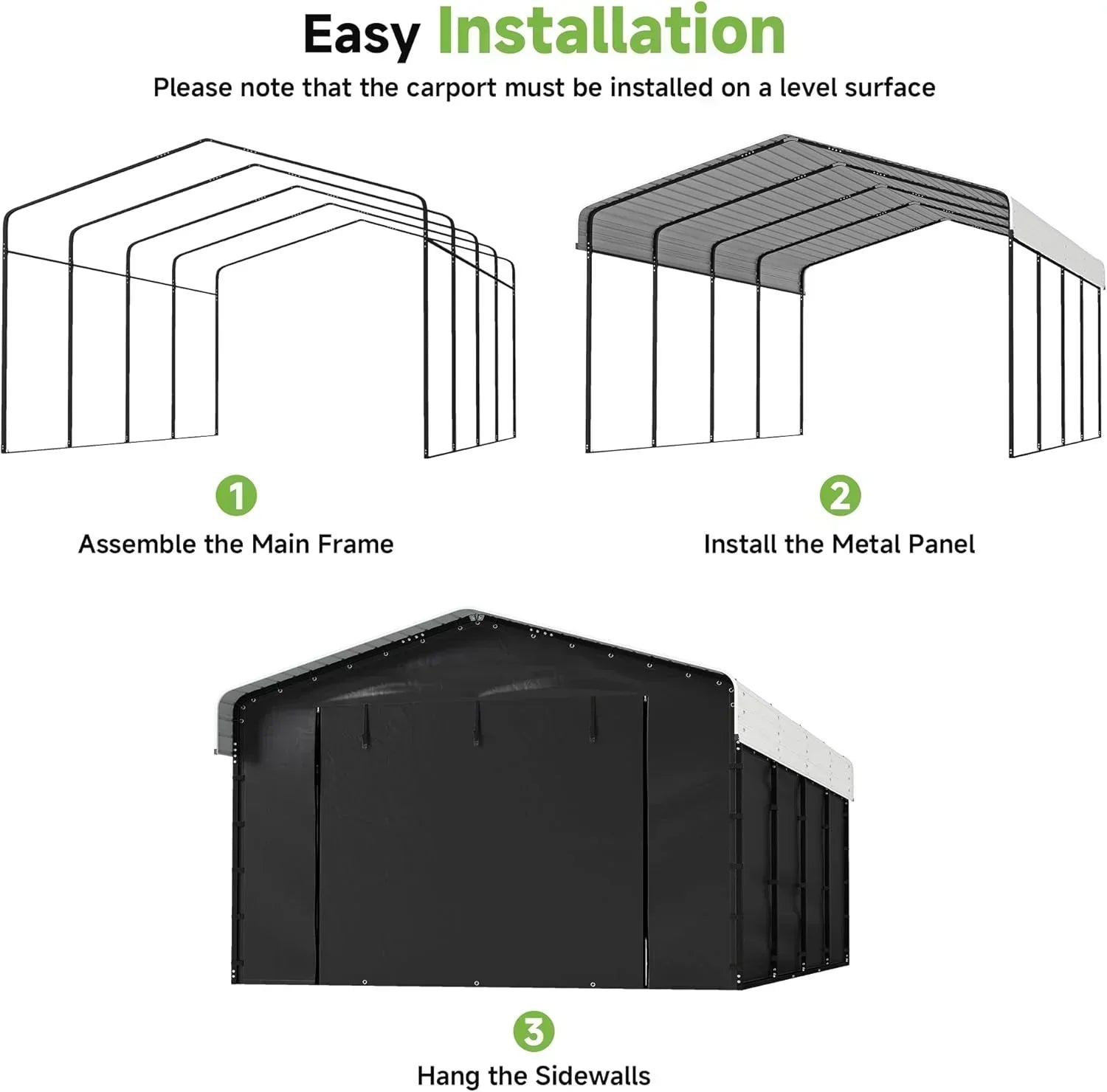 10'x15' Heavy Duty Metal Carport Outdoor Garage Car Shelter Shade with Heavier Frame wourant
