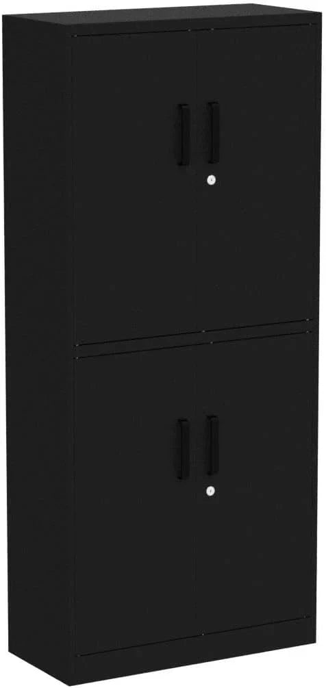 Metal Storage Cabinet with 2 Doors and 6 Shelves Black Metal Cabinet Garage Storage Cabinet wourant