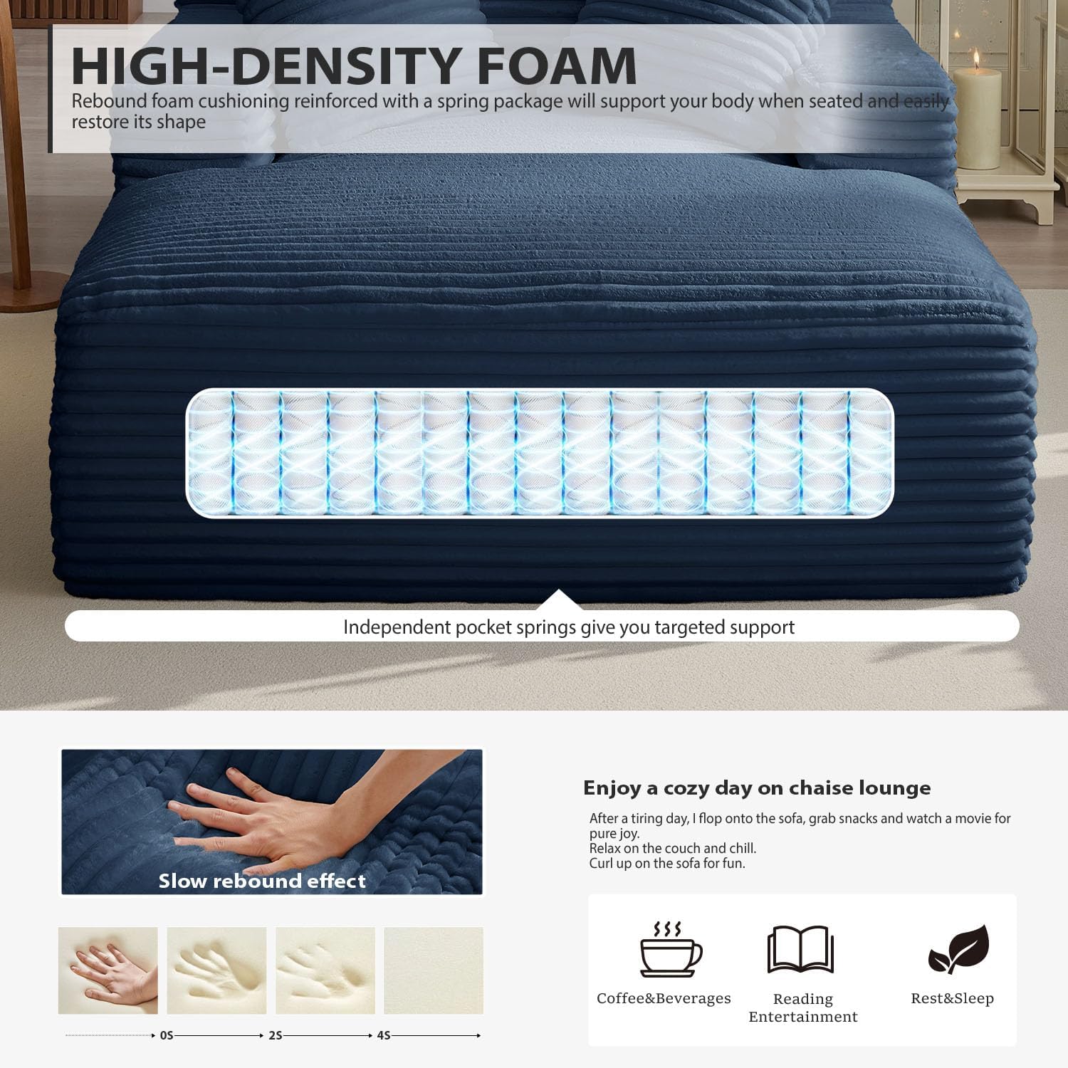 50-inch indoor recliner oversized corduroy upholstered boneless sofa bed deep sleeper sofa wourant