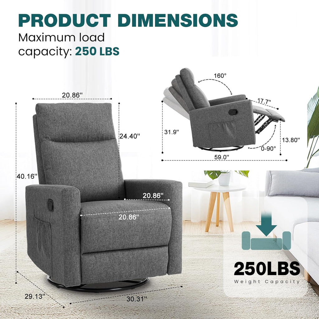 Swivel high-back rocking chair with footrest padded glider baby chair with comfortable deep seat wourant