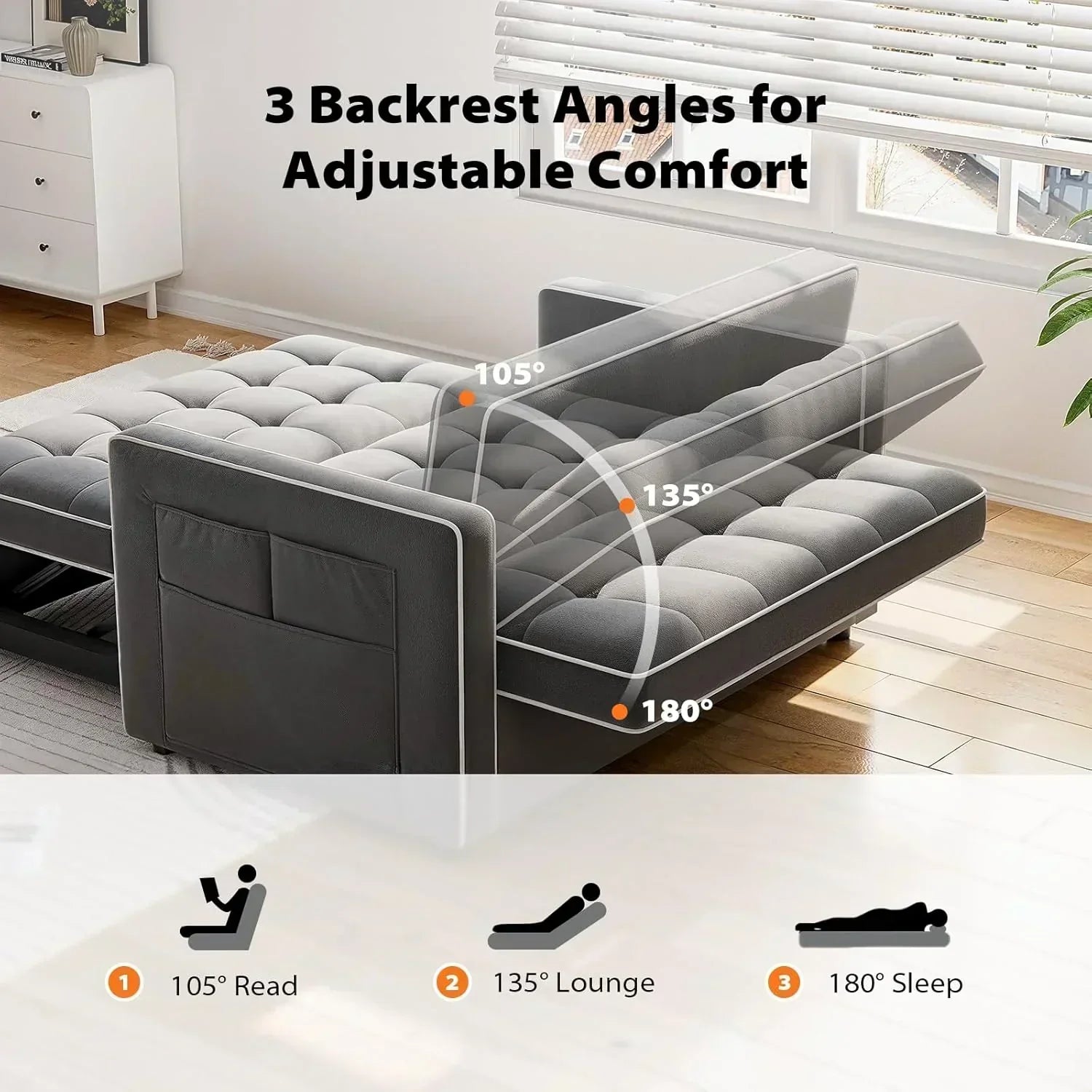 Pipishell 3 in 1 Convertible Sleeper Sofa Bed Pull Out Couch for Living Room USB Ports Side Pockets wourant