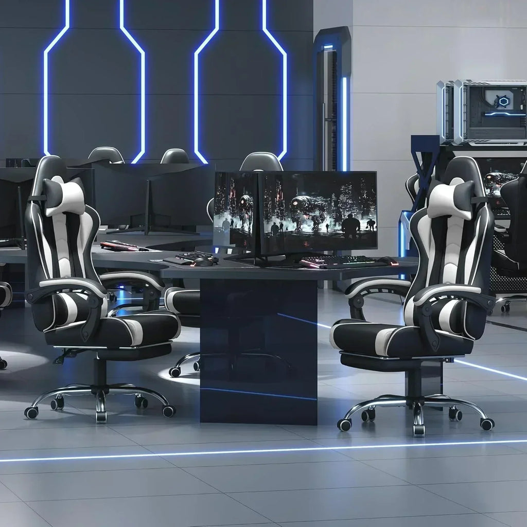 Gaming Chair with Massage Lumbar Support and Footrest Height Office Gaming Chair wourant