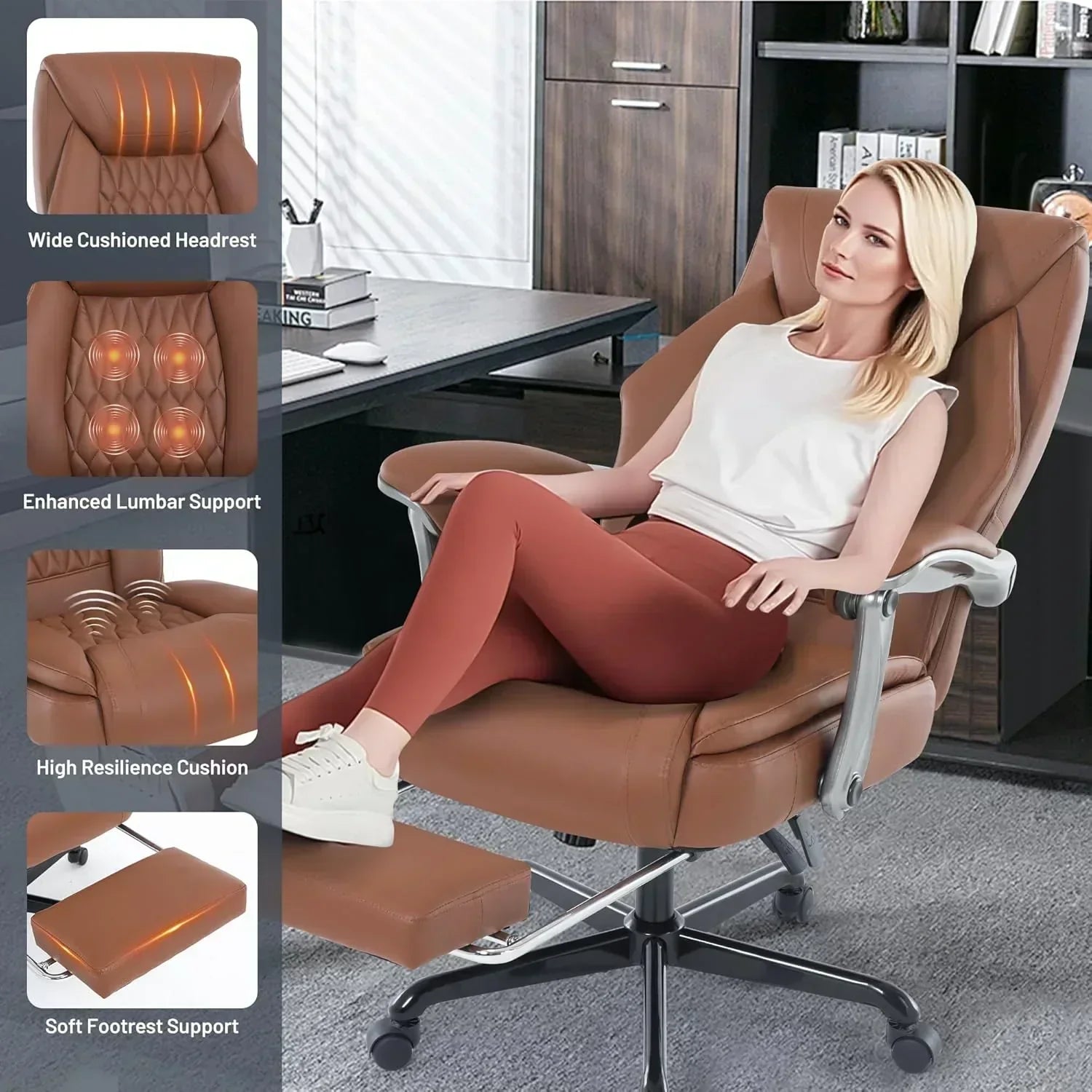 Massage Office Chair with Heating and Footrest Ergonomic Executive Reclining Office Chair wourant