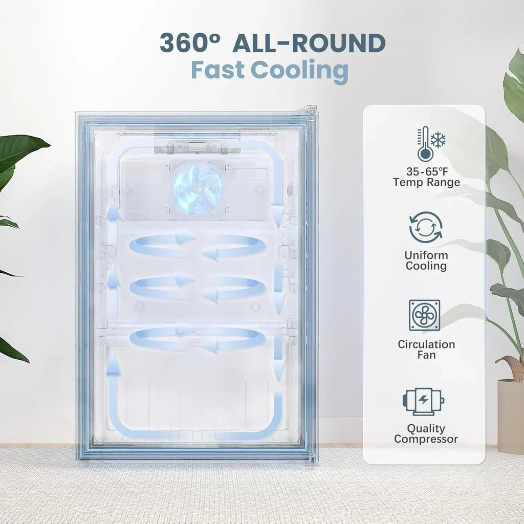 Beverage Refrigerator Cooler-120 Cans Freestanding Mini Fridge Cooler with Glass Door wourant