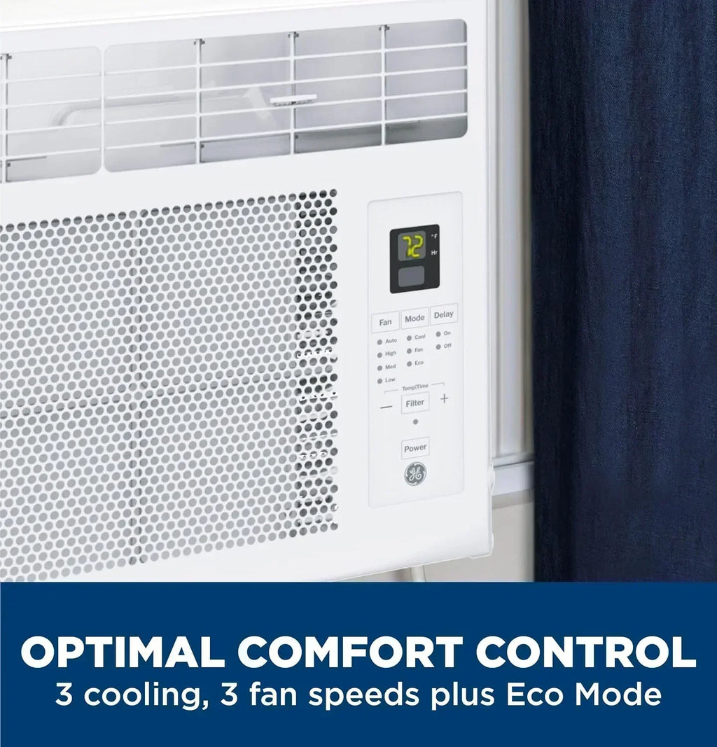 GE Window Air Conditioner Unit 5,000 BTU for Small Rooms up to 150 sq ft Manual Adjustable Fan wourant