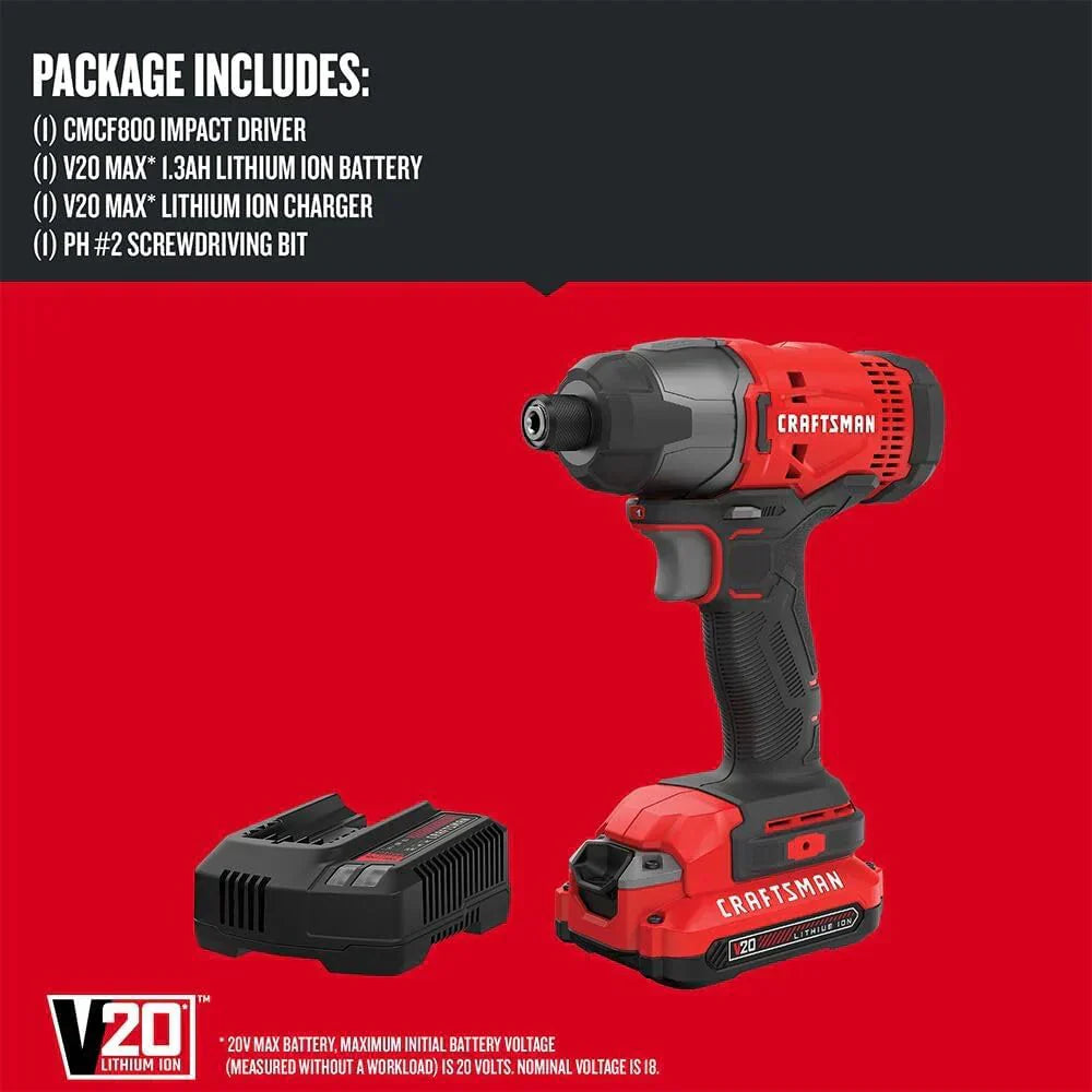 20V MAX Impact Driver Kit 1/4 Inch 2,800 RPM LED Work light Battery and Charger Included wourant