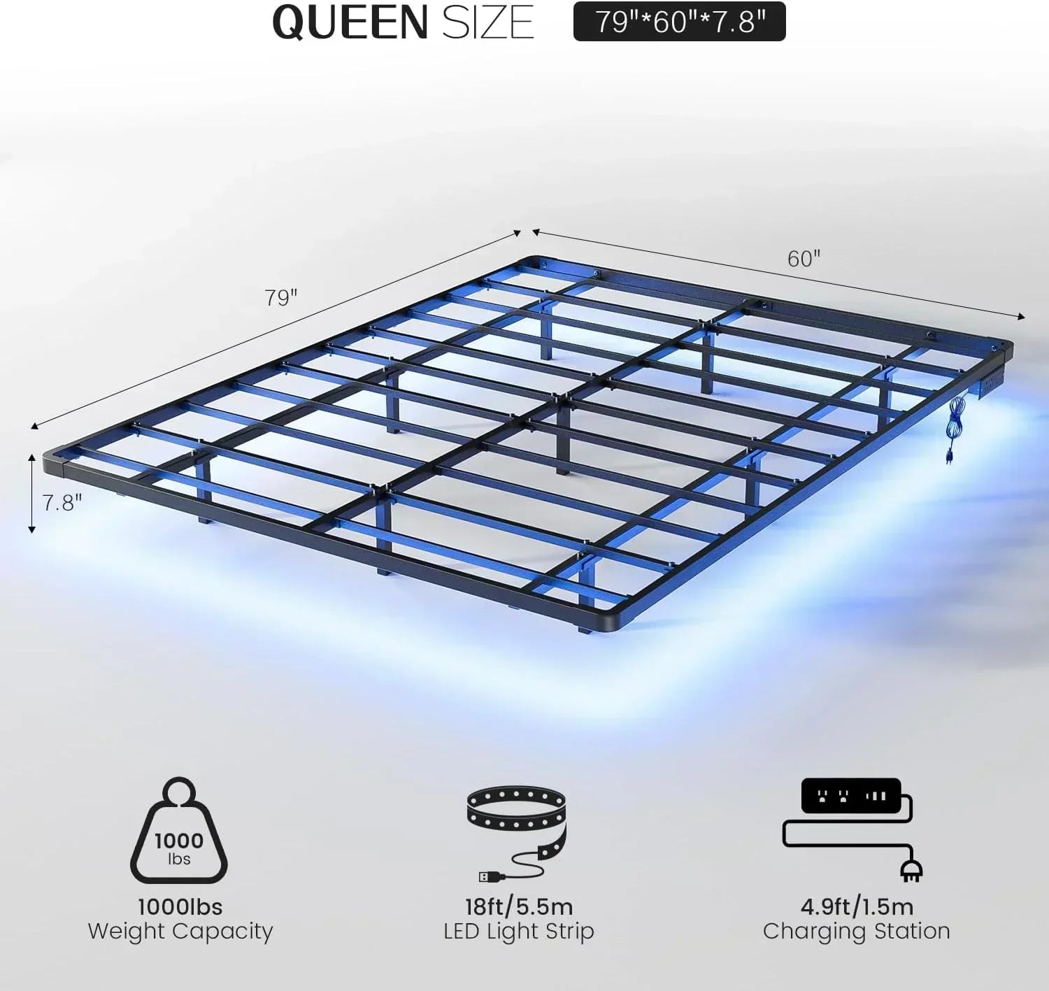 OLEVS Floating Bed Frame Queen Size with Smart LED Lights Modern Metal Platform Bed wourant